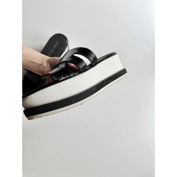 STUART WEITZMAN Black Leather White Platform Slip On Sandals Slides, Size 7.5 - Picture 9 of 16